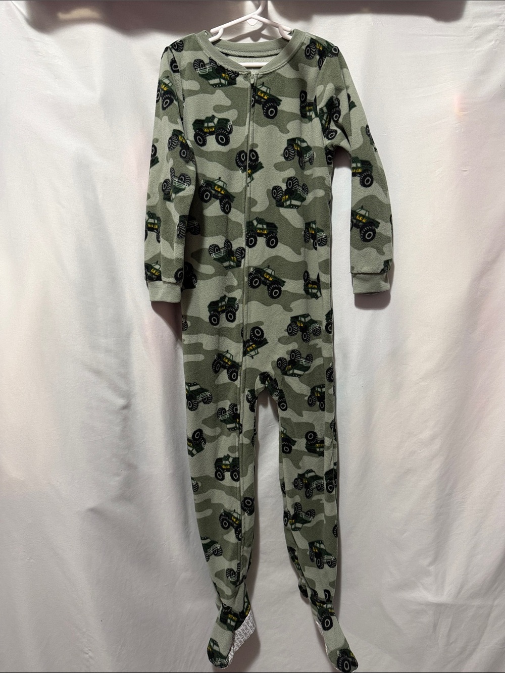 Green Camouflage Monster Truck Footed One-Piece Pajama